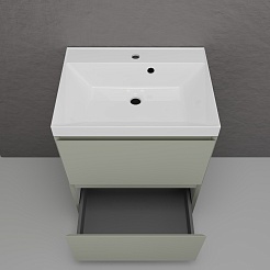 Style Line Тумба с белой раковиной Манхэттен 60 Plus эмаль олива матовая – фотография-8